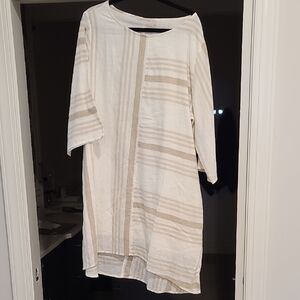 Soft Surroundings Calypso Breeze Cream and Tan Striped Midi Dress